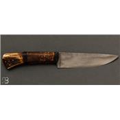 Couteau droit forgé bois de cerf recouvert de rawhide par PH Monnet