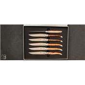 Coffret de 6 couteaux de table LAGUIOLE manches bois assortis par Forge de Laguiole