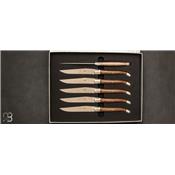 Coffret de 6 couteaux de table LAGUIOLE manches chêne fossilisé lame satinée par Forge de Laguiole