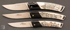 Coffret collection de 3 couteaux "  le Thiers Scrimshaw " par Fontenille-Pataud