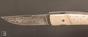   Couteau  " 1515 Inuit clouté " os de renne et Damasteel par Manu Laplace - Atelier 1515