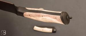 Couteau  "  2 en 1 " fait main de Mickael Moing -  Bois de renne et 100Cr6