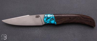 Couteau " L'Anaconda " par Lames de l'Ouest - Ziricote et turquoise
