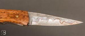  Couteau " custom " Bouleau madré stabilisé et damas San-Maï Carbone Cuivre par Alain & Joris Chomilier