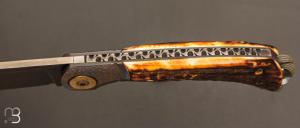    Couteau "Bullet" pliant de Gudy van Poppel - Bois de cerf et Böhler N690