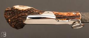 Couteau  "  Couronne 13 cm J .Mongin " Bois de cerf avec lame damas de Sam Lurquin