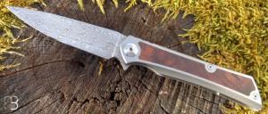  Couteau " Frame-lock  " custom de Lionel Lalague - Bois de fer et lame Damasteel®