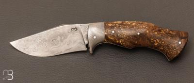 "Harry" custom folding knife with damascus blade and negundo maple by Mickal Moing