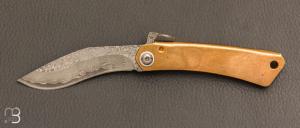 Couteau Higonokami Kukri Damas - Manche laiton - Lame damas