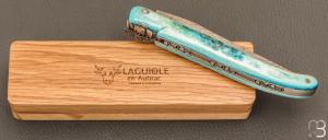   Couteau Laguiole en Aubrac 12 cm manche en os de carbou bleu