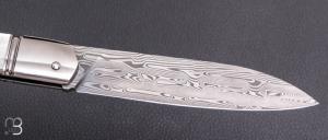    Couteau " Laguiole droit " de collection par Atelier Altaïr  - Nacre et lame damasteel