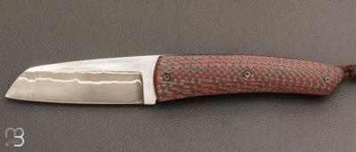   Couteau " Le Gourmet " custom par Alain André - Carbone rouge et lame damas de Philippe Ricard