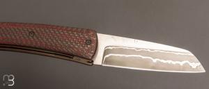   Couteau " Le Gourmet " custom par Alain André - Carbone rouge et lame damas de Philippe Ricard