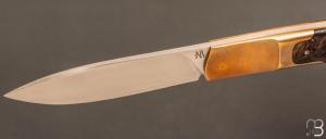 Couteau " Le Ludo  " custom par Frédéric Collin - Loupe de peuplier et lame en RWL34