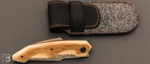 Couteau " Liner-Lock " custom par Romain Lopez - Ivoire de mammouth et lame en Damasteel®