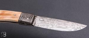    Couteau "Lock-back" custom de Jean Pierre Veysseyre - Ivoire de mammouth et damas