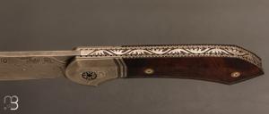    Couteau " Magna " pliant de Gudy van Poppel - Bois de fer et lame damas