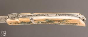   Couteau " Mandrin  " de collection par Philippe Voissière - Ivoire de mammouth et lame Damasteel®