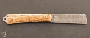 Couteau  "  Marsouin " custom de poche par Eric Albert - Croûte de mammouth et damas