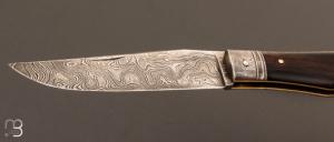 Couteau  "  Grand chasse"  custom par Mathieu Herrero - Cocobolo et lame damas de Mickaël Moing