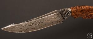   Couteau droit par Nicolas Mestrallet - Atelier du couteau de Vaunaveys - Lame forgée acier damas et loupe d'amboine