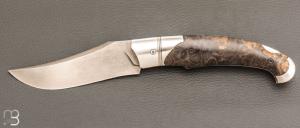     Couteau " Nuevo Lock-Back " pliant artisanal de Cyril Kalisz - Loupe d'amboine et Wootz