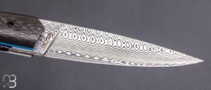    Couteau " ORCA TRAJECTOIRE " pliant par l'Atelier Les 2 Diables - Carbone / G10 et Damasteel