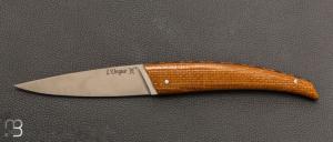    Couteau " L'Orque L�vitas " pliant par l'Atelier Les 2 Diables - Micarta jute moutarde et 14c28n