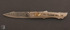 Couteau  " Pompe centrale " custom par Gilles Victors - Les Forges de Garonne - Molaire de mammouth et damas