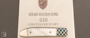 Couteau "  SK119 " custom par Gérard SOUCHON DUPRÉ - Nacre blanche et lame damas 288 couches