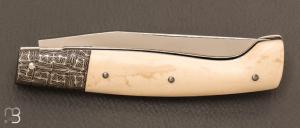Couteau " Sarde  " custom par Erwan Pincemin - Ivoire de mammouth et lame en N690Co