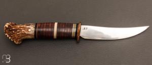 Couteau  "  Scagel  " par Douglas Noren - Master Smith - Rondelles de cuir et bois de cerf