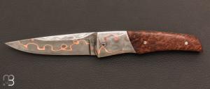 Couteau " custom Séquoia " et damas San-Maï Carbone Cuivre par Alain & Joris Chomilier