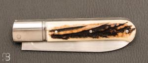    Couteau " Slipjoint " custom par Karim Valentin - Les couteaux D'Hure - Bois de cerf et lame en N690Co
