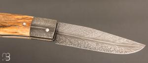    Couteau " Talar " pliant ivoire de mammouth et damas plume de Anthony Brochier