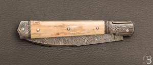    Couteau " Vendetta " custom de Jérôme Bellon - Ivoire de mammouth et lame damas