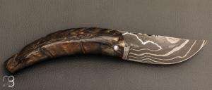 Couteau " Baby Dollar L"  corse lame Damas et corne de bélier de José Viale