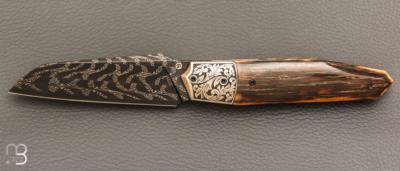    Couteau " custom " de Berthelemy Gabriel - La Forge Agab - Mitres en argent gravées par Dominique Chevallet
