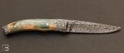 Couteau de poche damas plume et mammouth vert de Alain & Joris Chomilier