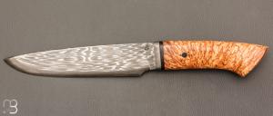Couteau de chasse de Jean Paul Sire - Bouleau et lame damas mosaïque