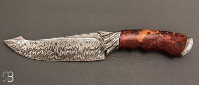    Couteau droit " Achille " par Nicolas Mestrallet - Atelier du couteau de Vaunaveys - Lame damas mosaïque et loupe d'amboine