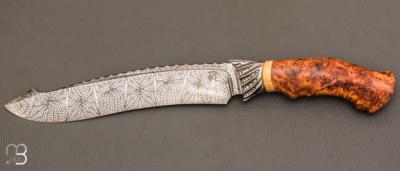    Couteau droit par Nicolas Mestrallet - Lame forgée acier damas et loupe d'amboine