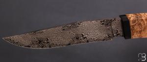     Couteau droit par Nicolas Mestrallet - Atelier du couteau de Vaunaveys - Lame forgée acier damas mosaïque et loupe d'amboine