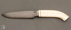   Couteau droit fait main par Jean Paul Sire - Ivoire de Phacochre et Damas
