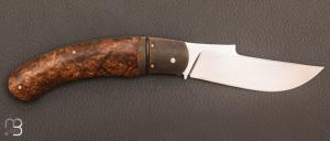 Couteau  "  Esperenza " pliant custom bouleau Carélie stabilisé par Nicolas Weber