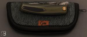 Couteau  "  custom " liner-lock par Diogo Wojakevicz - G-10 et lame damas mosaïque