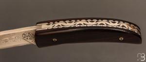   Couteau " liner lock " custom par Philippe Sœuvre - Bois de fer et damas