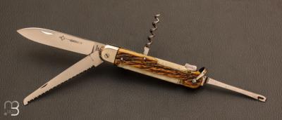 Couteau pliant Bargeon vintage 4 pièces à pompe arrière - 12,5 cm bois de cerf