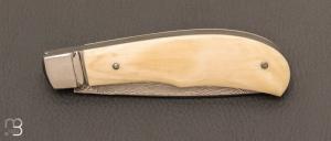 Couteau  "  slipjoint  " damas et ivoire de mammouth par Honoré Vilain