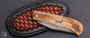  Couteau " trappeur " custom par Anthony Brochier - Mammouth et damas mosaïque torsadé